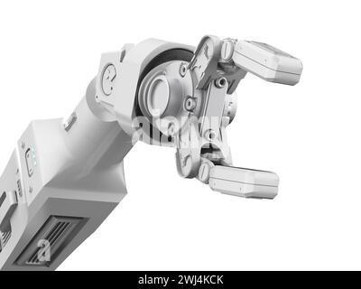 3D-Rendering weißer Ai-Roboterarm isoliert auf weißem Hintergrund Stockfoto