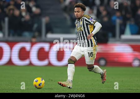 Turin, Italien. Februar 2024. Weston McKennie aus Juventus während des Spiels der Serie A im Allianz Stadium in Turin. Der Bildnachweis sollte lauten: Jonathan Moscrop/Sportimage Credit: Sportimage Ltd/Alamy Live News Stockfoto