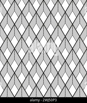 Das geometrische Muster mit Linien, Rauten. Nahtloser Vektorhintergrund. Weiße und schwarze Textur. Grafisches, modernes Muster. Stock Vektor