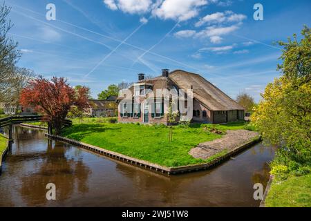 Giethoorn Niederlande, City Skyline am Kanal und traditionelles Haus im Dorf Giethoorn Stockfoto