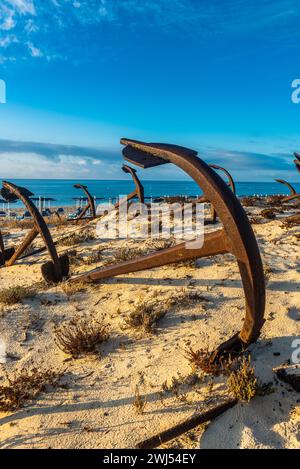 Der Ankerfriedhof auf der Insel Tavira, Barill Beach, Algarve, Portugal Stockfoto