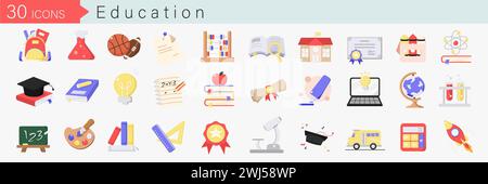 Legen Sie Vektorsymbole in der Ausbildung, Schule und Universität mit Elementen für mobile Konzepte und Web-Apps fest. Vektor-Illustration des Kollektion-Logos Stock Vektor