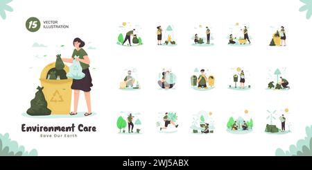 Go Green Kampagne Umwelt Pflege Vektor Illustration Set Stock Vektor