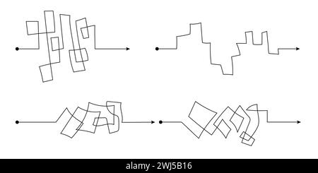 Komplexe einfache Weg von Anfang bis Idee. Chaos Vereinfachung, Problemlösung und Business-Lösungen Ideensuche Konzept Vektor Illustration. Hand Stock Vektor