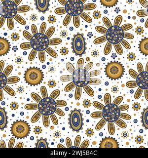 Nahtlose Muster im Ditsy Liberty-Stil. Set mit Sommer-Gänseblümchen in weiß und Blau. Einfache flache, moderne Zeichnung. Kollektion mit floraler Textur für Stock Vektor