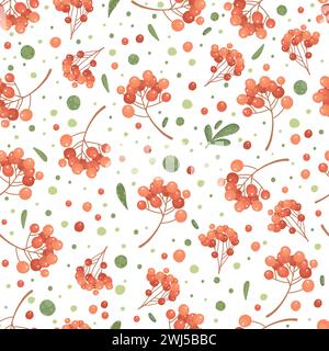 Nahtloses Muster mit Herbstblättern und vogelbeeren. Farbenfrohe, wiederholbare Kulisse mit Eichenlaub, eichenholz und Ahornblättern und Eicheln zum Einpacken von Papier Stock Vektor