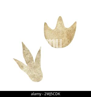 Set mit Aquarellillustrationen mit stilisierten Dinosaurier-Fußabdrücken auf dem Boden Stockfoto