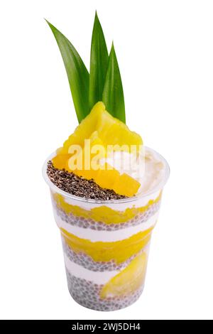 Chia Pudding mit Ananas isoliert auf weiß Stockfoto