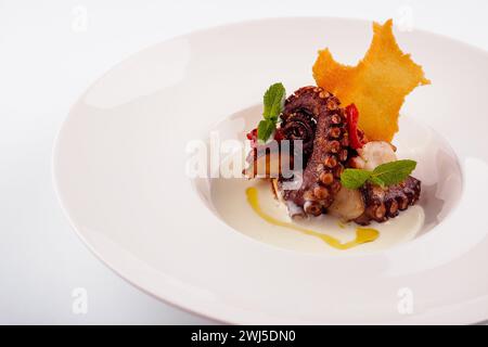 Gegrillter Tintenfisch auf weißem Teller Stockfoto