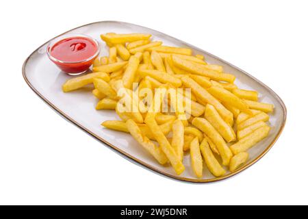 Knusprige Pommes frites mit Ketchup zum Verzehr Stockfoto