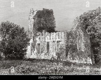 Muckross Abbey, 1448 als Franziskanerkloster für die Observantiner von Donal McCarthy Mor gegründet. Killarney National Park, County Kerry. Republik Irland. Europa. Drei Monate in Irland von Miss Marie Anne de Bovet (1855–1935) Limerick und die Clare Coast 1889, Le Tour du Monde 1890 Stockfoto