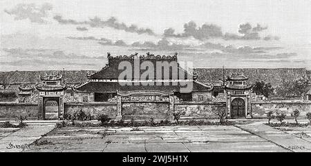 Hauptquartier der Truppen von General Louis Briere de l'Isle in Nam Dinh. Tonkin, Französisch-Indochina. Vietnam, Asien. Dreißig Monate in Tonkin 1885 von Dr. Charles Edouard Hocquard (1853–1911) Le Tour du Monde 1890 Stockfoto