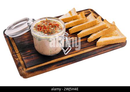 Köstliche Leberpastete auf Holzbrett Stockfoto