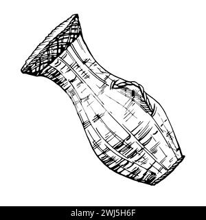 Hand gezeichnete Tinte Vektor Illustration, traditionelle gewebte Korbflecht Rattan Vase, Öko natürliche Handwerkskörbe. Einzelnes Objekt auf weißem Hintergrund isoliert Stock Vektor