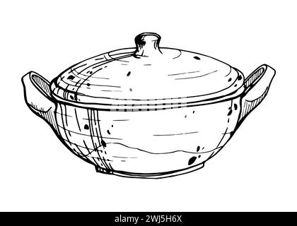 Hand gezeichnete Tinte Vektor Illustration, handgemachte traditionelle Ton Keramik Vase. Einzelnes Objekt auf weißem Hintergrund isoliert. Design-Reisen Stock Vektor