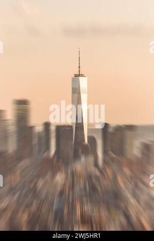 New York City Manhattan Midtown Luftpanorama mit Wolkenkratzern mit Bewegungsunschärfe-Effekt Stockfoto