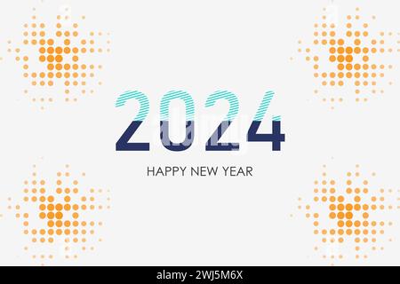 Happy New Year 2024 mit farbiger Designvorlage. Neujahrsfeier 2024 für Grußkarte, Banner und Postvorlage. Stock Vektor