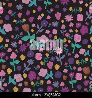 Vektor Hand gezeichnete bunte Blumen mit Alkohol Tinte Markern, nahtloses Muster perfekt für Verpackung Papier, Einladungen, Küchentee, Papierteller, Serviette Stock Vektor