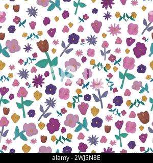 Vektor Hand gezeichnete bunte Blumen mit Alkohol Tinte Markern, nahtloses Muster perfekt für Verpackung Papier, Einladungen, Küchentee, Papierteller, Serviette Stock Vektor