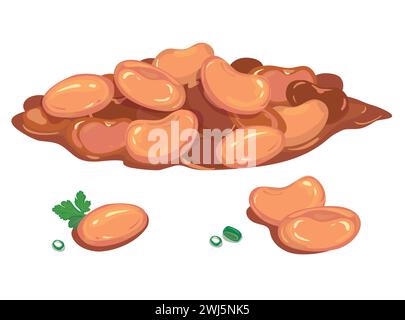 Dosenbohnen in Tomatensauce, isoliert auf weißem Hintergrund. Detaillierte Vektordarstellung einer Kochzutat. Stock Vektor