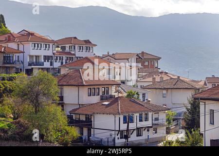 Traditionelle Häuser in Hill in der Altstadt von Ohrid Mazedonien Stockfoto