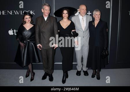 Maisie Williams, Ben Mendelsohn, Juliette Binoche, John Malkovich und Glenn Close bei der Weltpremiere der Apple TV+ Serie „The New Look“ in der Florence Gould Hall. New York, 12.02.2024 Stockfoto