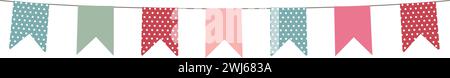 Süße, pastellfarbene Wimpelgirlande. Partyflaggen in Pastellfarben mit Punktmuster am Seil. Geburtstagsfeier, Hochzeit oder Hochzeitstag. Isolierter Vektor Stock Vektor