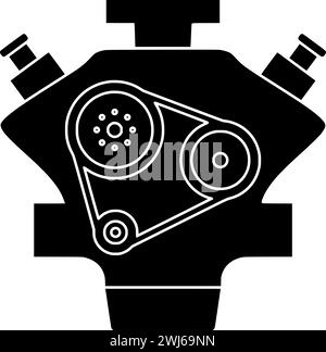 Schwarze Maschinensilhouette oder flache Turbo-Illustration des Technologie-Logos Diesel für Zylinder mit mechanischem Symbol und leistungsfähigem Metall als Stahl bis Motor Stock Vektor