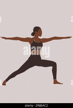 Krieger II Virabhadrasana II Yoga Pose Pilates Asana ästhetisches Set von Illustrationen Pilates Asana Meditations Chakra Stockfoto