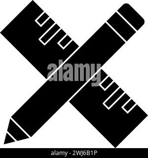 Schwarze Lineal-Silhouette oder flache Bleistiftillustration des Engineering-Logowinkels für Dreieck mit Bildungssymbol und Schulform als Designer Stock Vektor