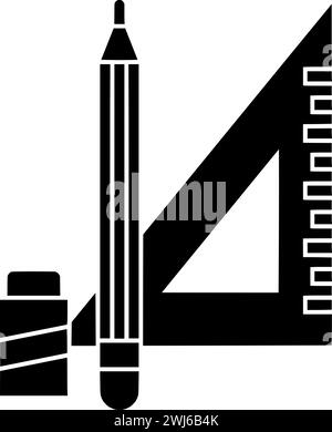 Schwarze Lineal-Silhouette oder flache Bleistiftillustration des Engineering-Logowinkels für Dreieck mit Bildungssymbol und Schulform als Designer Stock Vektor