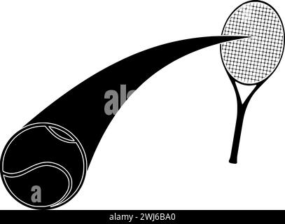 Schwarze Tennis-Silhouette oder flache Schläger-Illustration mit dem Logo der Ausrüstung für Sport mit Spielsymbol und Spielformwettbewerb als Erholung für die Tourna Stock Vektor