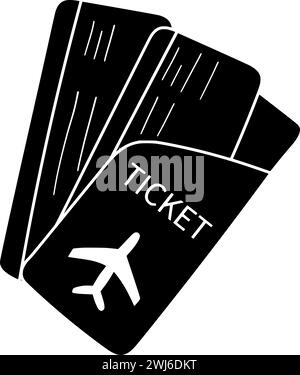 Schwarze Ticket-Silhouette oder flache Pass-Illustration des Reise-Logos Tourismus für Urlaub mit Reise-Symbol und touristische Form Welt als Urlaub zu flippen Stock Vektor
