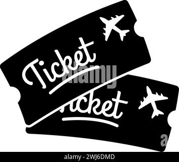 Schwarze Ticket-Silhouette oder flache Pass-Illustration des Reise-Logos Tourismus für Urlaub mit Reise-Symbol und touristische Form Welt als Urlaub zu flippen Stock Vektor