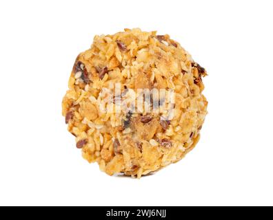 Müslikekse mit Müsli, Hafer, Obst, Honig isoliert auf weißem Hintergrund Stockfoto