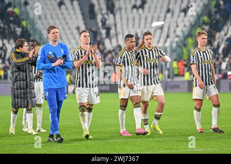 Turin, Italien. Februar 2024. Die Spieler von Juventus sahen nach dem Spiel Der Serie A zwischen Juventus und Udinese im Allianz-Stadion in Turin. (Foto: Gonzales Photo/Alamy Live News Stockfoto