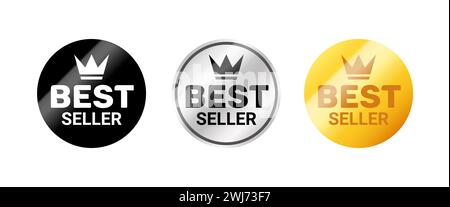 Bestseller-Aufkleber mit goldenem Abzeichen. Vector Best Seller Reward Emblem zertifiziertes Siegerstempelsymbol. Stock Vektor