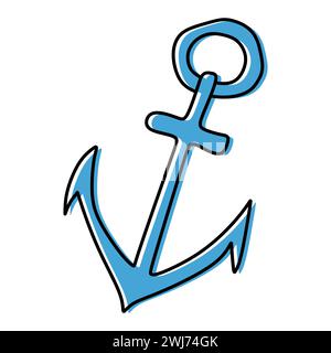 Doodle-Symbol-Anker mit Farbfleck. Vektorillustration isoliert auf weißem Hintergrund. Marine und nautisches Konzept, Kreuzfahrt auf See und Ozean. Desigment Stock Vektor