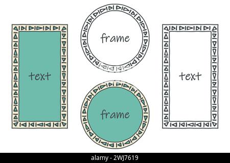 Rahmenkontur, pastellfarbener Hintergrund. Handgezeichnetes dekoratives Doodle-Ornament, Pinselstrichlinie, Ethnic Borders Kollektion. Kreis Stock Vektor