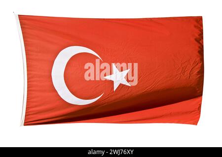 Foto einer türkischen Flagge auf weißem Hintergrund Stockfoto