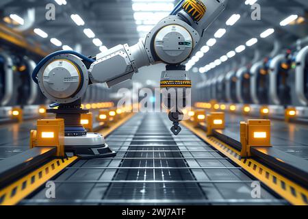 Maschinen- und Roboterbau oder Maschinenbau in einer Fertigungsanlage, generative KI Stockfoto