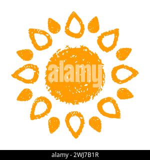Handgemaltes Sonnensymbol, handgezeichnet mit Buntstift Stock Vektor
