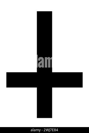 Kreuz des Heiligen Peter, schwarz-weiße Vektor-Silhouette Illustration von christlichem oder antichristlichem und satanischem Symbol Stock Vektor