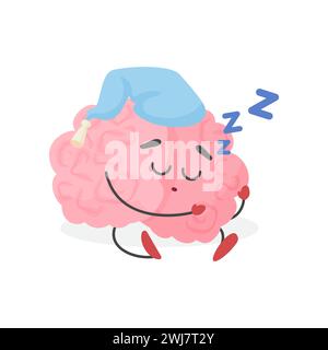 Niedlicher menschlicher Gehirncharakter schlafend, Rest der müden verschlafenen Emoticon-Vektor-Illustration Stock Vektor