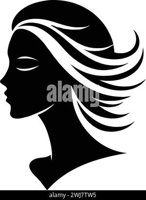 Kopf junge Frau nur mit stilvollem Haarumriss, Silhouette, Mädchen, Frau, Frisur, Vektor. Stock Vektor