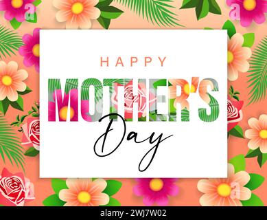 „Happy Mothers Day“-Schriftzug mit schönen Blumen und Blättern. Vektor-Illustration für Muttertagsgrußkarten oder Banner Stock Vektor