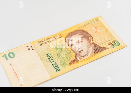 ARS 10 argentinische Peso-Rechnungen. 10 argentinische Pesos Stockfoto