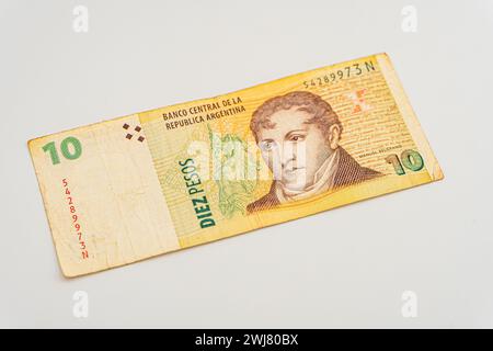 ARS 10 argentinische Peso-Rechnungen. 10 argentinische Pesos Stockfoto