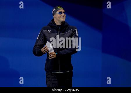 Doha, Katar. Februar 2024. DOHA, KATAR - 13. FEBRUAR: Caspar Corbeau aus den Niederlanden tritt am 12. Tag im 50-m-Halbfinale der Männer an: Schwimmen der Doha-Weltmeisterschaft 2024 im Wassersport am 13. Februar 2024 in Doha, Katar. (Foto: MTB-Photo/BSR Agency) Credit: BSR Agency/Alamy Live News Stockfoto