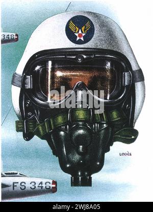 US Air Force P-Serie der 1950er Jahre Werbespot für Schutzflughelme für die US Air Force erscheint im Air Force Magazine; eine originale P-1 Helmwerbung Stockfoto